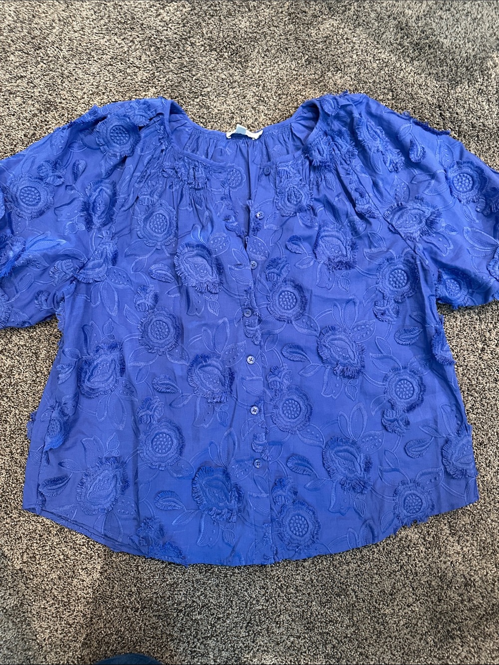 Chico's Royal Blue Floral Appliqué Button-Front Blouse size 14